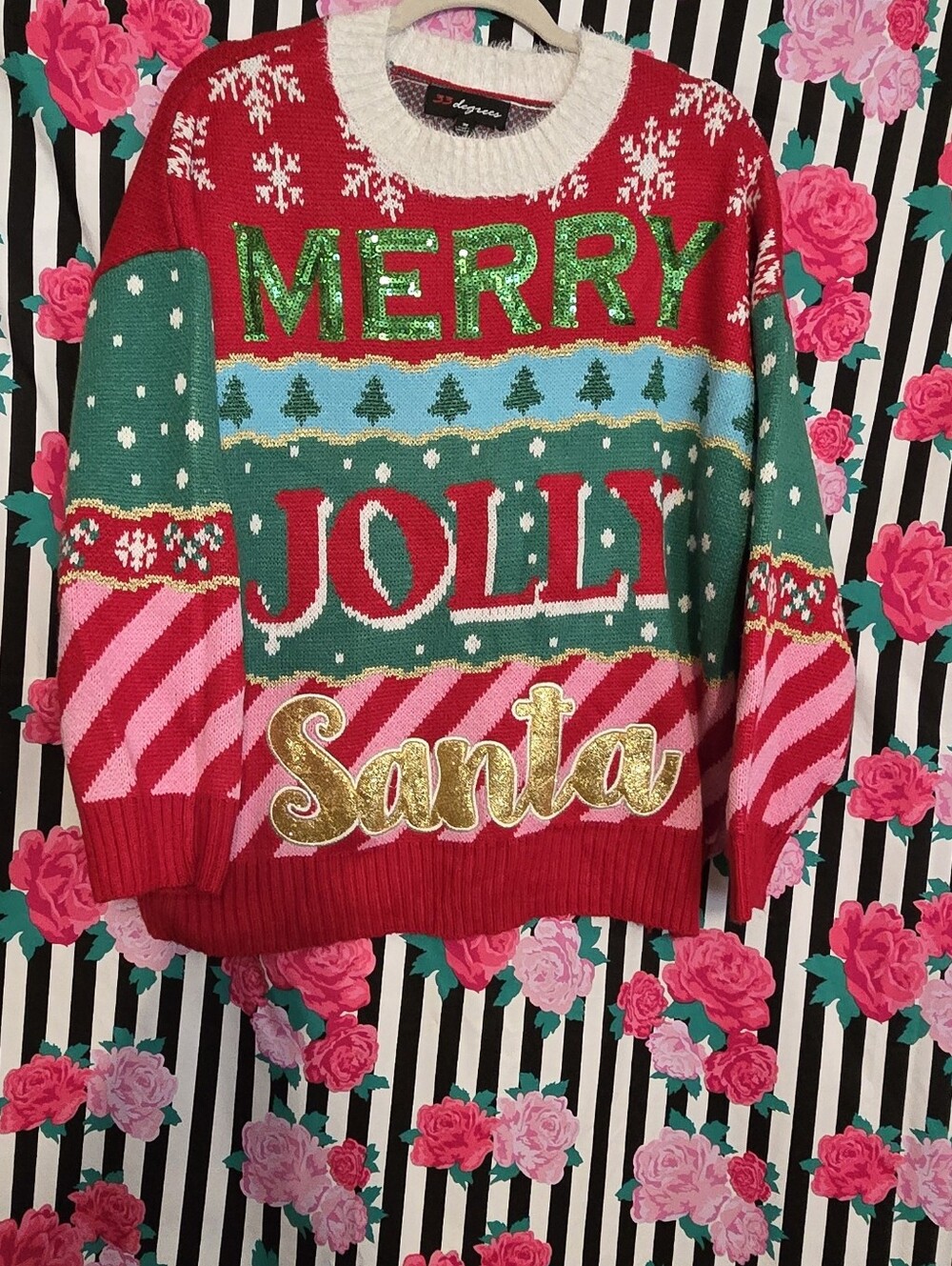 Holiday 'Merry Jolly Santa' Crewneck Sweater - Red/Green